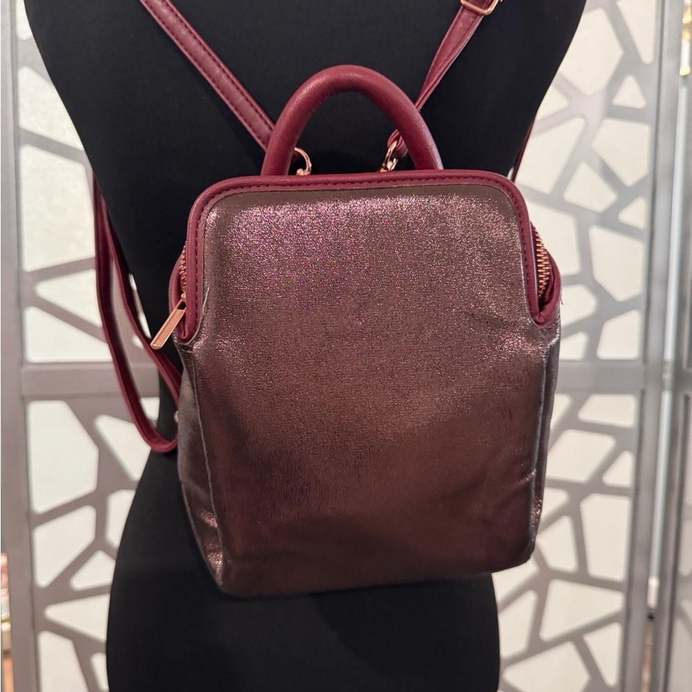 Free People Metallic Maroon Backpack - Picture 1 of 9